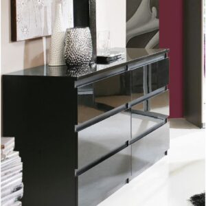 LOUISE LARGE 6 DRAWER  BLACK GLOSS  CHEST / DRESSER
