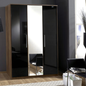 MILANO BLACK GLOSS AND WALNUT 3 DOOR  WARDROBE