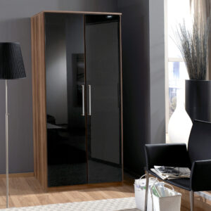 MILANO BLACK GLOSS AND WALNUT 2 DOOR WARDROBE