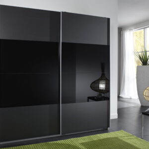 MUNICH 2 DOOR SLIDING WARDROBE CHARCOAL BLACK AND BLACK GLASS