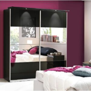 LOUISE MIRRORED 2 DOOR BLACK GLOSS   SLIDING WARDROBE